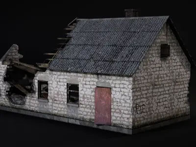 Abandoned destroyed house Low-poly 3D model