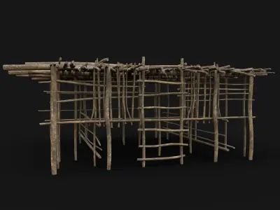 TRIBAL JUNGLE WOODEN PLATFORM CONSTRUCTION BRIDGE PIER AAA Low-poly 3D model