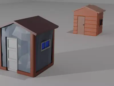 Houses two outhouses Low-poly 3D model