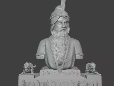 Maharaja Ranjit Singh Ji with Lion Sculptures 3D print model