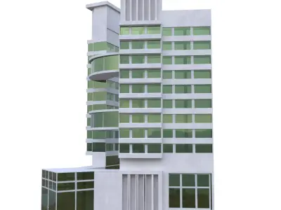H-Shape Modern Office Building High Quality PBR Low-poly 3D model