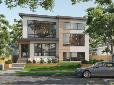 Modern House Exterior 3D Model  Realistic Visualization Low-poly 3D model