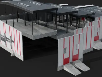 Modern factory hall warehouse Low-poly 3D model