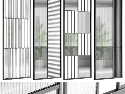 Partition set of three metal door panels 3D model