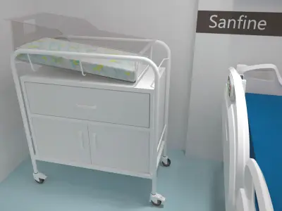 Hospital Room With Neonatal Crib Blue Floor 