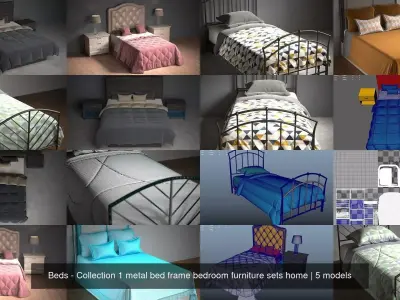 Beds - Collection 1 metal bed frame bedroom furniture sets home 3D Model Pack