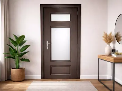 Modern Wooden Interior Door with Large Frosted Glass Panel Low-poly 3D model