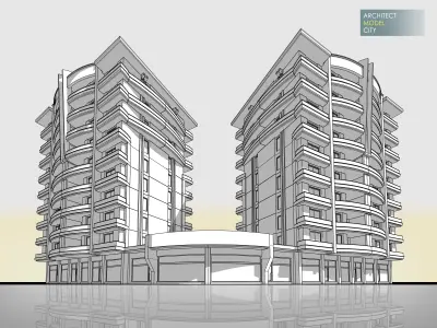 Architectural 3d Model with Render Scene Low-poly 3D model