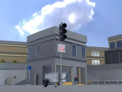 Mobile construction-site traffic-light Off Low-poly 3D model