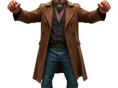 Bald Strongman in Trench Coat Rigged and Animated D Model Low-poly 3D model