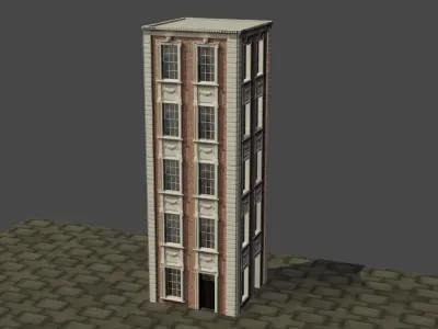 Buildings tall building on cobblestone street Low-poly 3D model