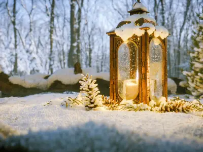 Candle Lantern Snow Scene Low-poly 3D model