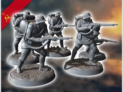 Set of 5 WW2 Soviet stormtroopers with flamethrowers 13 - Soviet 3D print model