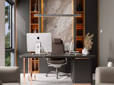 A Luxurious and Functional Home Office Interior Design Low-poly 3D model
