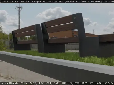 Park Bench -8- Basic Low-Poly Version -Wood-Metal Mixed - Low-poly 3D model