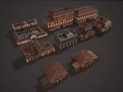 Ancient house Pack Low-poly 3D model