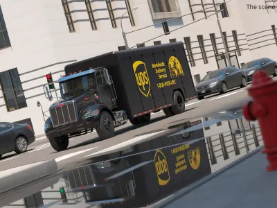  Peterbilt 337 UPS Branded Box Truck Black Rigged for Cinema 4D 