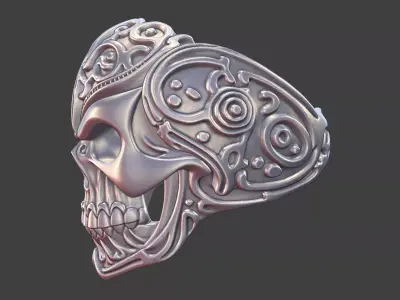 NeoRelic Skull Ring Futuristic Engraved Tech 3D print model