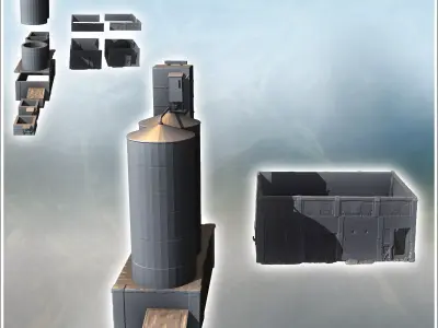 Set of two buildings with a large double storage silo 2 - Modern 3D print model