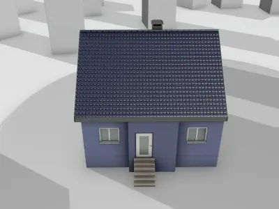 City House -18- Half-Double-House - Roof blue- Wall blue Low-poly 3D model