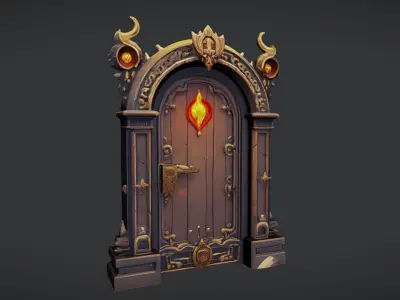 ornate fantasy wooden door 3D model