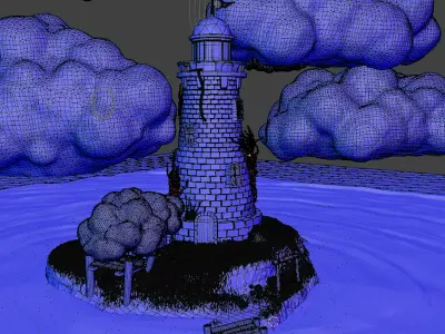 Stylized Lighthouse Scape With House 3D model