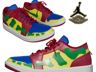 DINO 2 Air Jordan 1 BRICKS LOW Shoes PBR  Low-poly 3D model