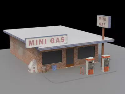 Mini Gas station Low-poly 3D model