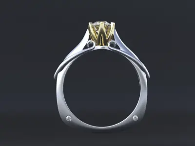 Engagement ring with round gem 4 mm 3D print model