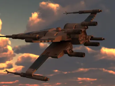 Star Wars Blue T70 X Wing Starfighter and R5 Unit rigged 3D model