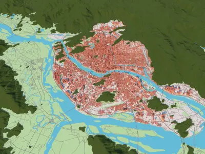 Fuzhou City urban planning maquett building Topography 3D model 3D model