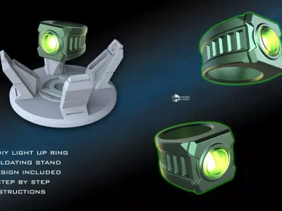 Green Lantern ring with levitating stand 3D print model