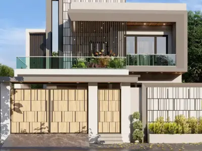 Modern House CAD and 3D Model Low-poly 3D model