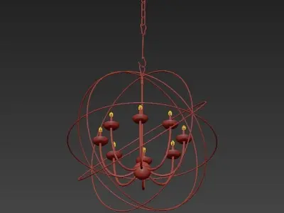 Gold Orbit 6 Light Chandelier 3D model