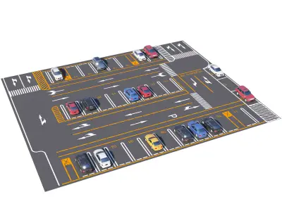 Parking Lot Scene with Low-poly 3D model