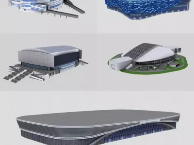 five stadiums Low-poly 3D model