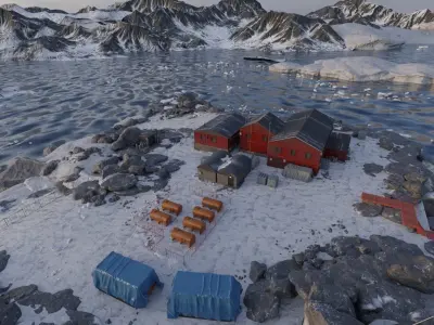 Antarctic research station Low-poly 3D model