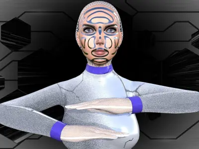 Cyber girl Low-poly 3D model