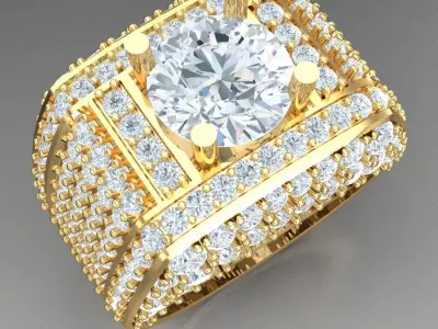 Light Gold Diamond Men Ring 2MR013 3D model