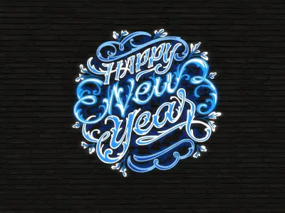 Happy New Year Sign - Word Art -1- 3D model