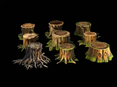Tree Stumps Pack Low-poly 3D model