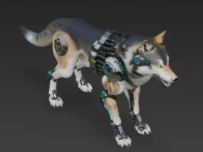 Cyber Wolf Creature Model Low-poly 3D model