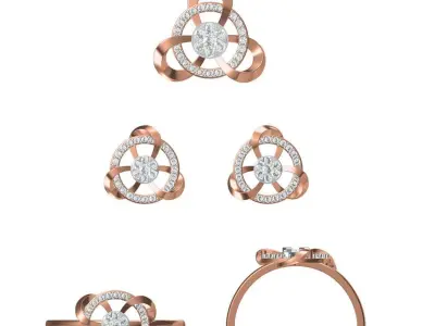 Light Minimalist Diamond Ring Earrings Pendant Set 3D print model purchase