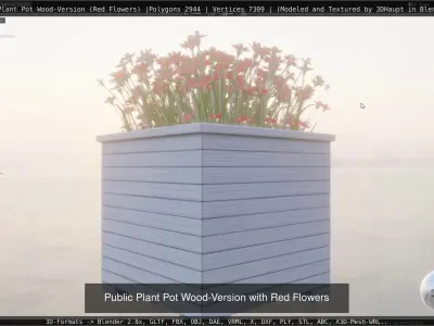 Public Plant Pot Wood-Version 3D Model Pack