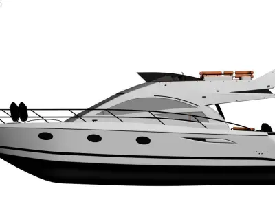 Luxury Flybridge Motor Yacht White with Orange Upholstery Free 3D model