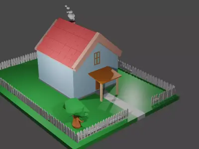 homes house with fence Free 3D model
