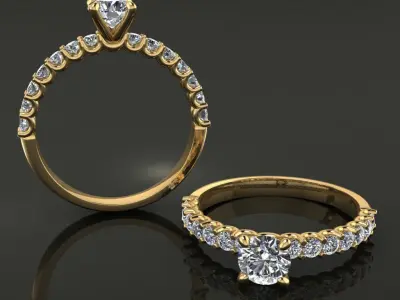 Solitaire Engagement Ring U Wire Diamond Shank 3D print model