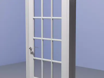 Glass panel interior door and architrave frame 3D model
