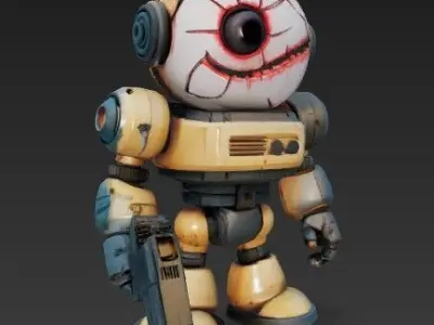 Post Apocalyptic Toy Damaged One Eyed Armed Robot Figurine 3D print model