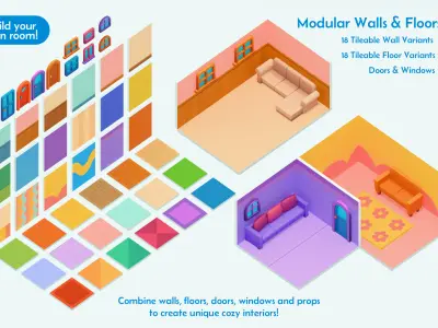 Happy Home - Stylized Living Room Interior Kit - Low Poly 3D Low-poly 3D model